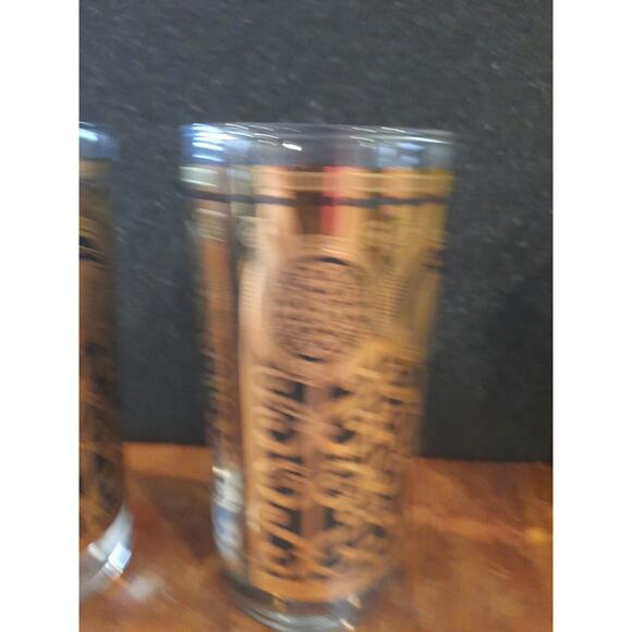 Libbey MCM Black/Gold Highbal Glasses Rock of Gibraltar Prudential 16oz Set Of 2 - Picture 4 of 9